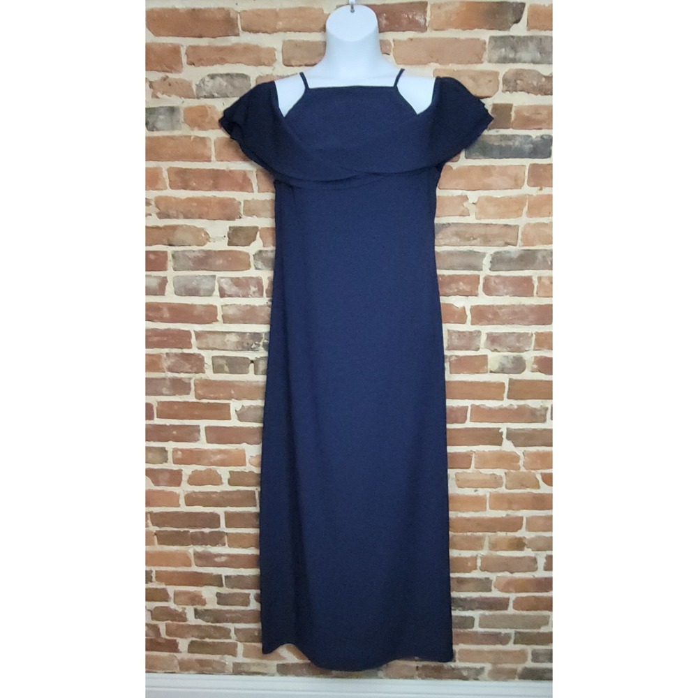 Marina Navy Blue Off Shoulder Maxi Dress Size 14 Elegant Evening Formal Gown